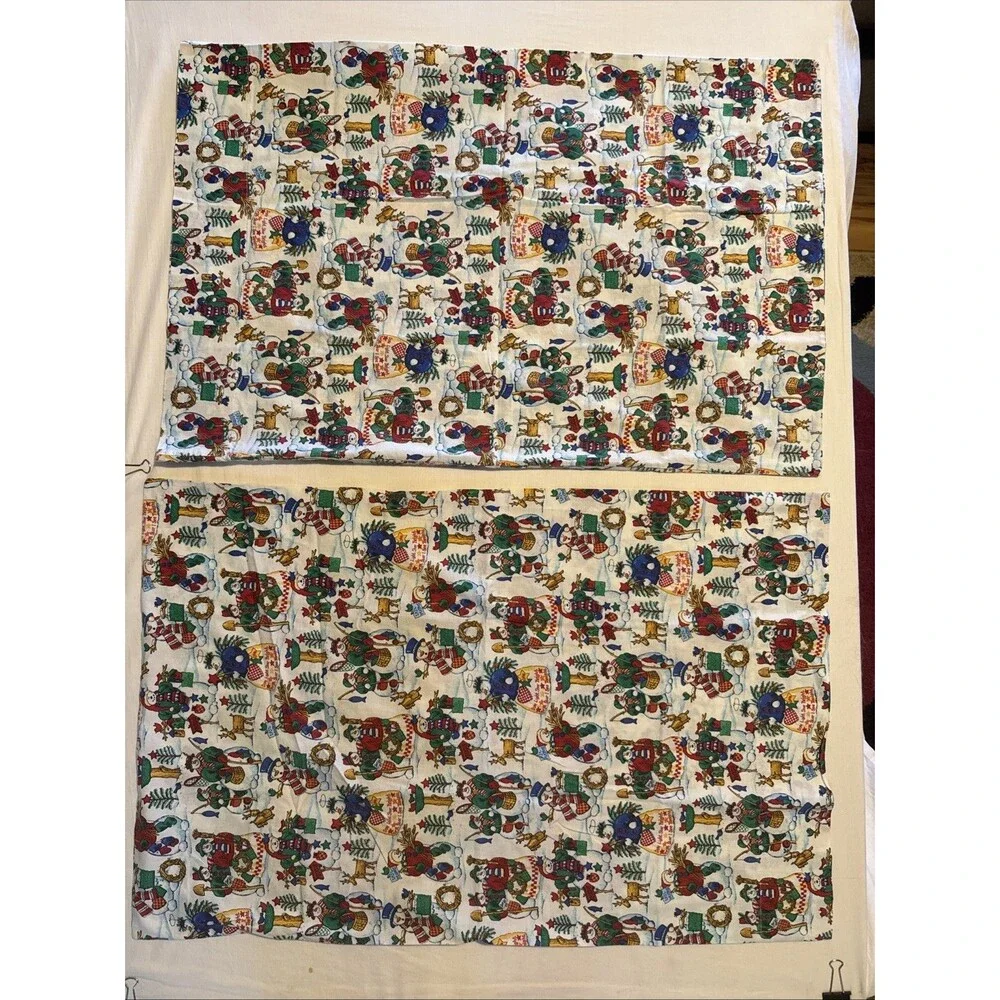 2 Christmas Themed Pillowcases, Handmade,Standard,Cotton - Snowman, Fishing